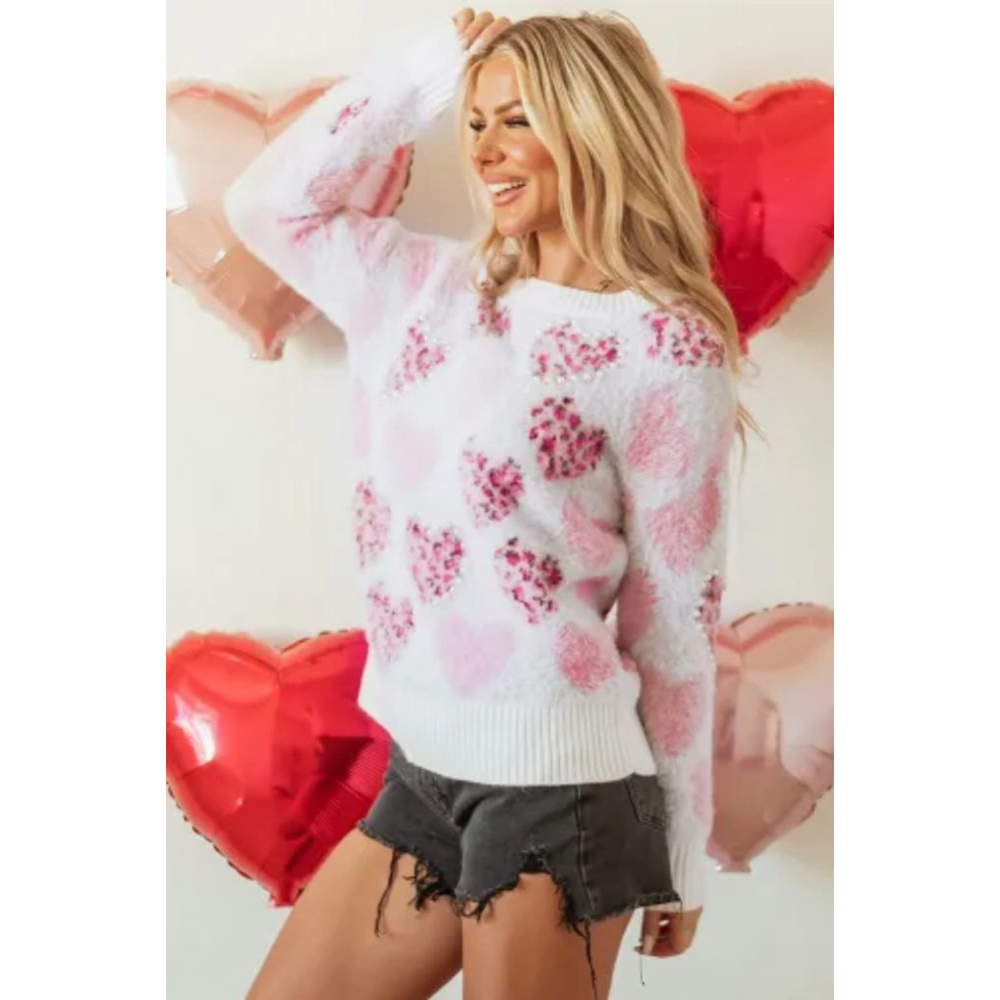 Pink and White Leopard Print Heart Pattern Women's Sweater Size Large NWOT - Picture 10 of 15